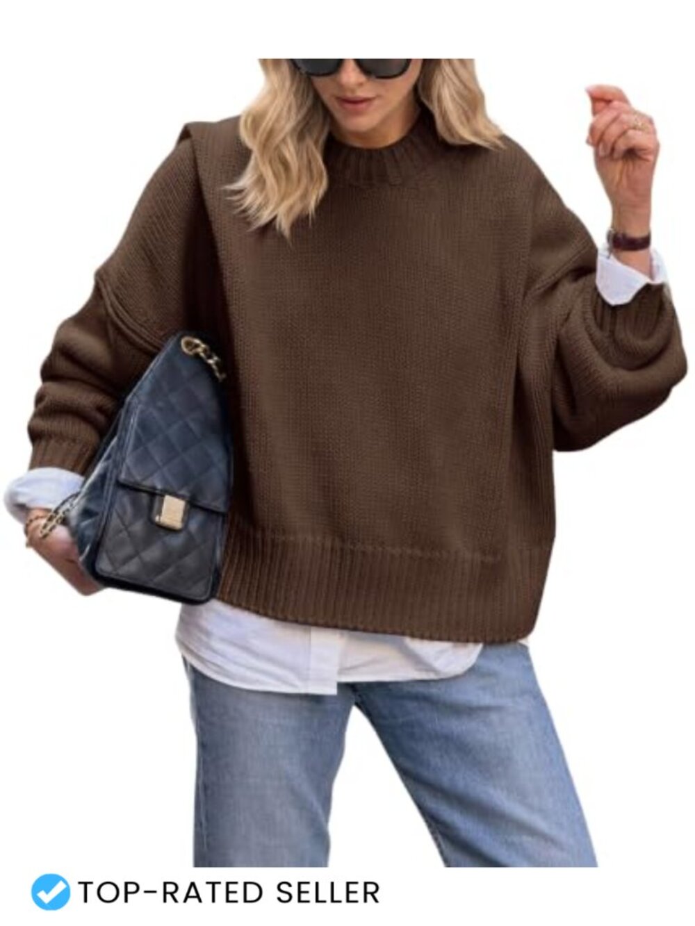 Oversized Chunky Knit Sweater Crew Neck Pullover Long Sleeve Fall Winter
